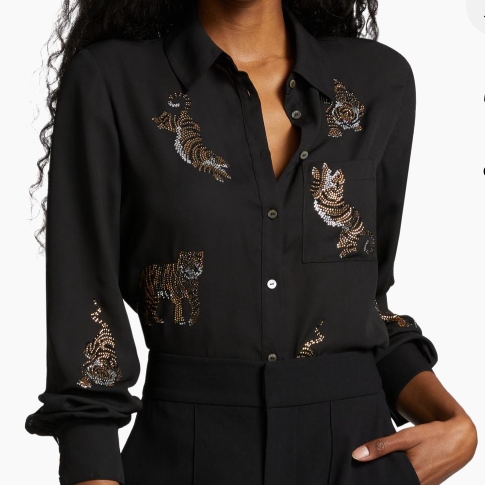 Cinq a Sept Blanche Tiger Rhinestone top